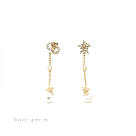 Christian Dior Pearl Crystal Star CD Long Drop Earrings