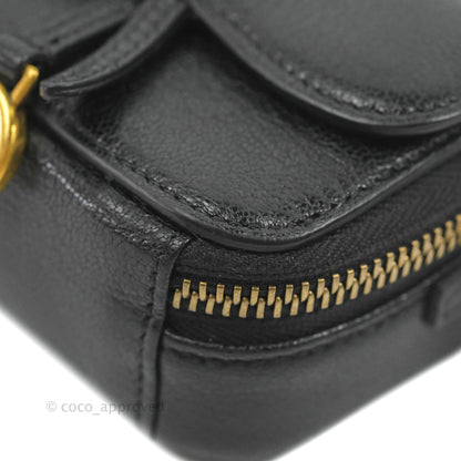 Dior Mini Saddle Shoulder Strap Pouch Black Goatskin