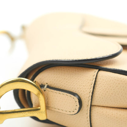 Christian Dior Mini Saddle Bag Beige Grained Calfskin Gold Hardware With Strap