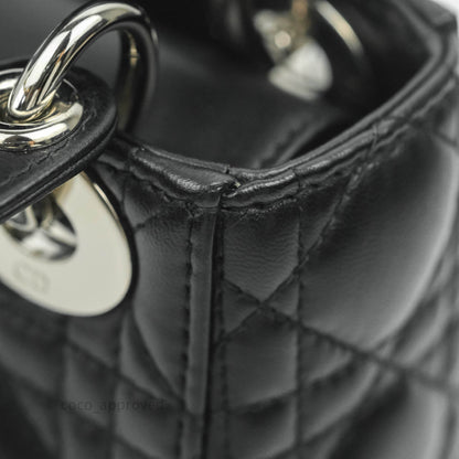 Christian Dior Cannage Mini Lady Dior Black Silver Hardware