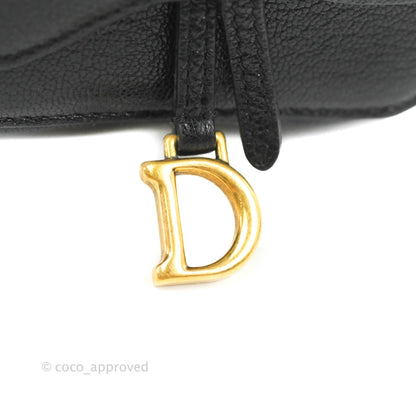 Dior Mini Saddle Shoulder Strap Pouch Black Goatskin