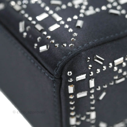 Christian Dior Mini Lady Dior Bag Black Strass Cannage Satin Silver Hardware