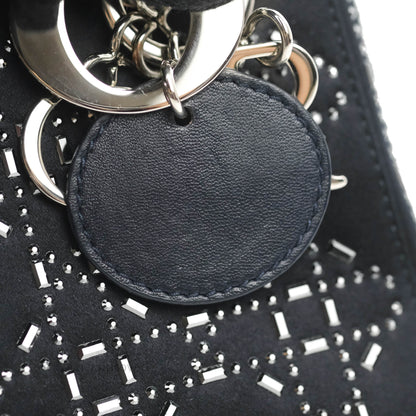 Christian Dior Mini Lady Dior Bag Black Strass Cannage Satin Silver Hardware