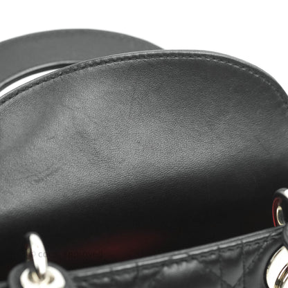 Christian Dior Cannage Mini Lady Dior Black Silver Hardware