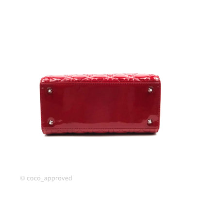 Christian Dior Medium Lady Dior Red Patent Silver Hardware