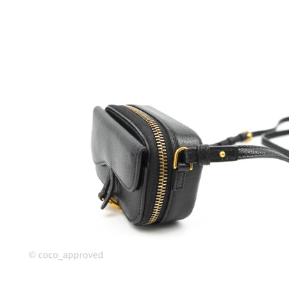 Dior Mini Saddle Shoulder Strap Pouch Black Goatskin