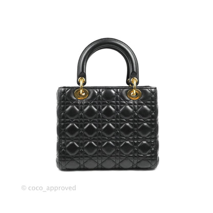 Christian Dior Medium Lady Dior Black Lambskin Gold Hardware
