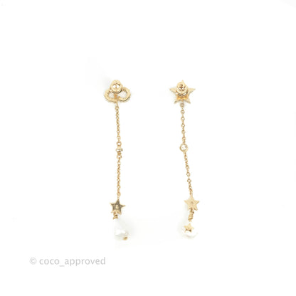 Christian Dior Pearl Crystal Star CD Long Drop Earrings