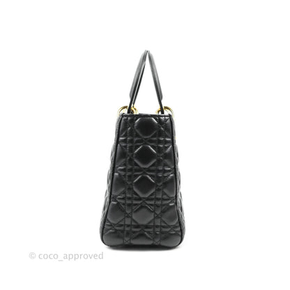 Christian Dior Medium Lady Dior Black Lambskin Gold Hardware