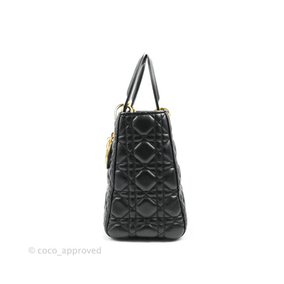 Christian Dior Medium Lady Dior Black Lambskin Gold Hardware
