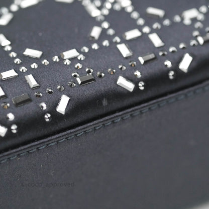 Christian Dior Mini Lady Dior Bag Black Strass Cannage Satin Silver Hardware