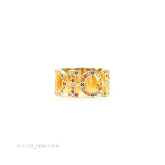 Christian Dior Rainbow Crystal Ring Gold Tone Size L