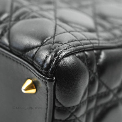 Christian Dior Medium Lady Dior Black Lambskin Gold Hardware