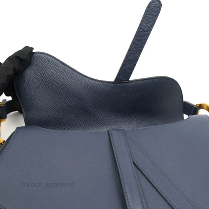 Christian Dior Saddle Bag Navy Grained Calfskin Gold Hardware