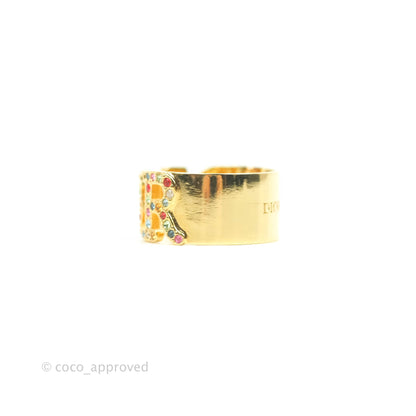 Christian Dior Rainbow Crystal Ring Gold Tone Size L