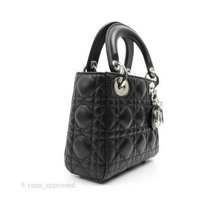 Christian Dior Cannage Mini Lady Dior Black Silver Hardware