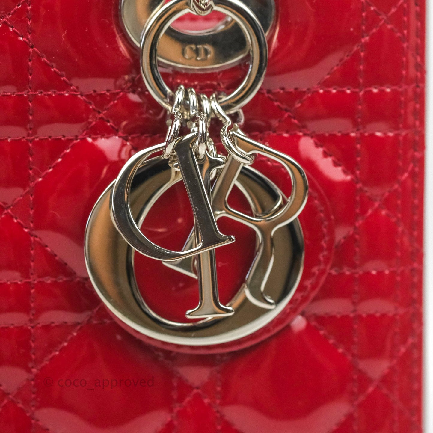 Christian Dior Medium Lady Dior Red Patent Silver Hardware