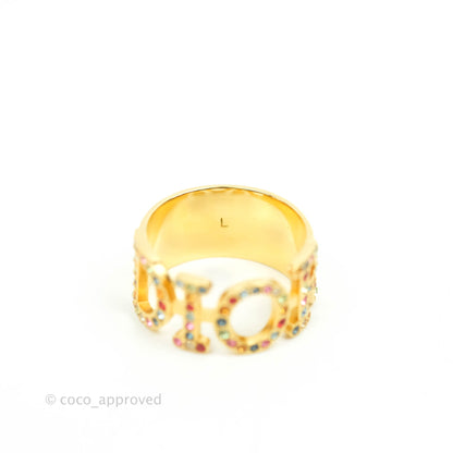 Christian Dior Rainbow Crystal Ring Gold Tone Size L