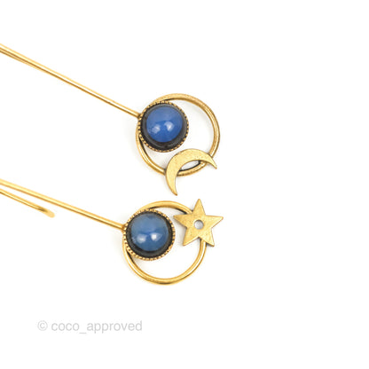 Dior Moon Star Blue Hoop Earrings Aged Gold