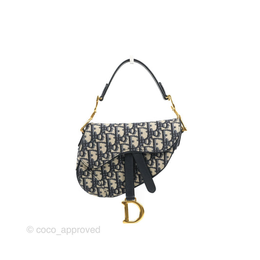 Christian Dior Mini Saddle Bag Blue Oblique Jacquard Gold Hardware