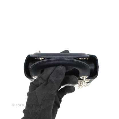 Christian Dior Mini Lady Dior Bag Black Strass Cannage Satin Silver Hardware