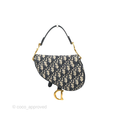 Christian Dior Mini Saddle Bag Blue Oblique Jacquard Gold Hardware