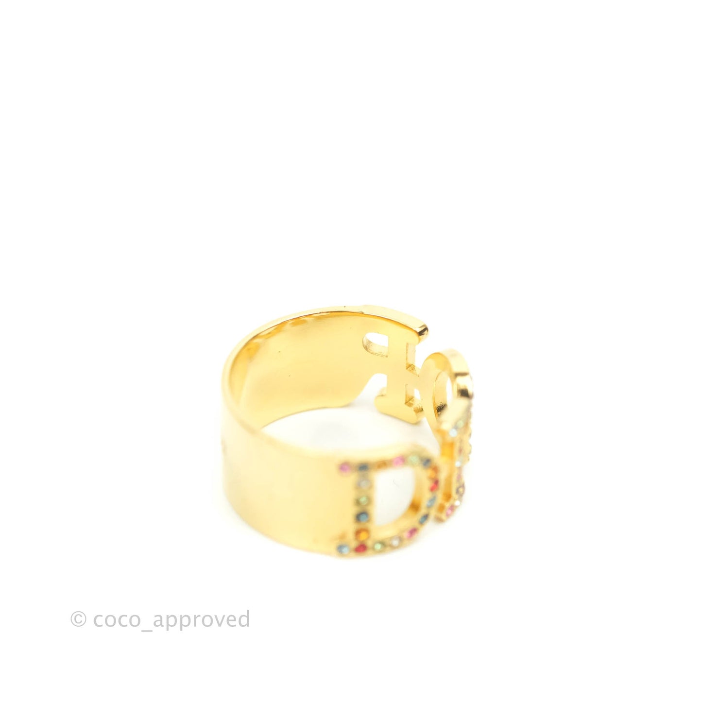 Christian Dior Rainbow Crystal Ring Gold Tone Size L