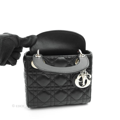 Christian Dior Cannage Mini Lady Dior Black Silver Hardware