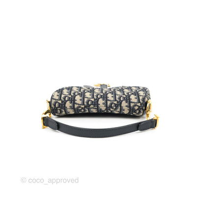Christian Dior Mini Saddle Bag Blue Oblique Jacquard Gold Hardware