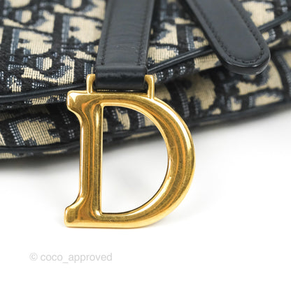 Christian Dior Mini Saddle Bag Blue Oblique Jacquard Gold Hardware
