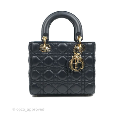 Christian Dior My ABCDior Lady Dior Navy Lambskin Gold Hardware with Twilly