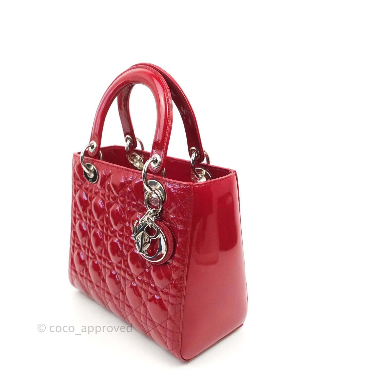 Christian Dior Medium Lady Dior Red Patent Silver Hardware