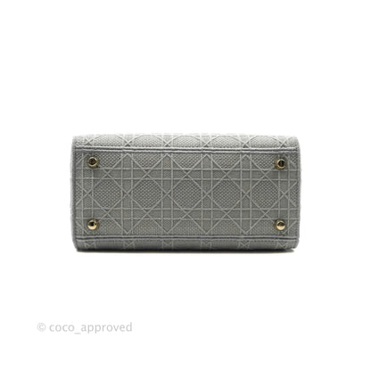 Christian Dior Medium Lady D-Lite Bag Gray Cannage Embroidery Gold Hardware