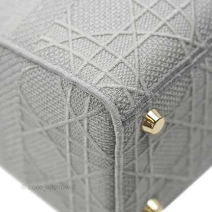 Christian Dior Medium Lady D-Lite Bag Gray Cannage Embroidery Gold Hardware