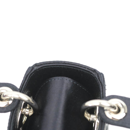 Christian Dior Mini Lady Dior Bag Black Strass Cannage Satin Silver Hardware