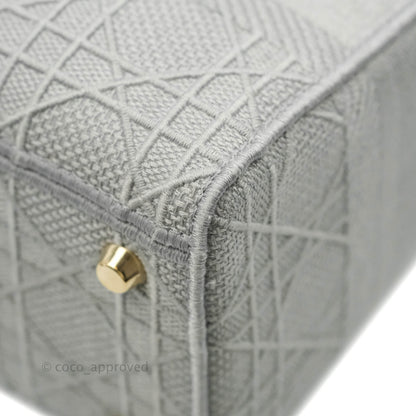 Christian Dior Medium Lady D-Lite Bag Gray Cannage Embroidery Gold Hardware