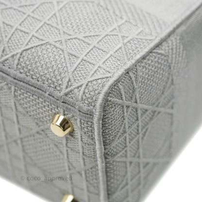 Christian Dior Medium Lady D-Lite Bag Gray Cannage Embroidery Gold Hardware