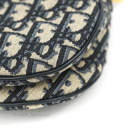Christian Dior Mini Saddle Bag Blue Oblique Jacquard Gold Hardware