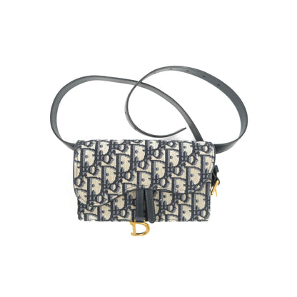Christian Dior Blue Dior Oblique Jacquard Saddle Belt Pouch