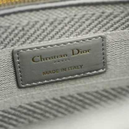 Christian Dior Medium Lady D-Lite Bag Gray Cannage Embroidery Gold Hardware