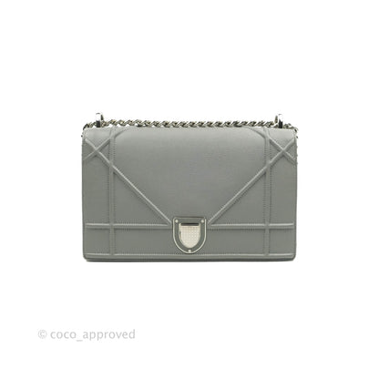 Christian Dior Medium Diorama Calfskin Flap Bag Grey Silver Hardware