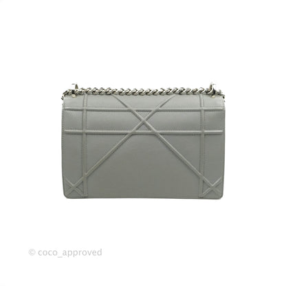 Christian Dior Medium Diorama Calfskin Flap Bag Grey Silver Hardware