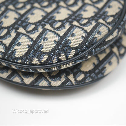 Christian Dior Saddle Bag Navy Dior Oblique Embroidery Gold Hardware