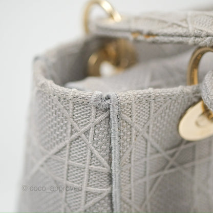Christian Dior Medium Lady D-Lite Bag Gray Cannage Embroidery Gold Hardware