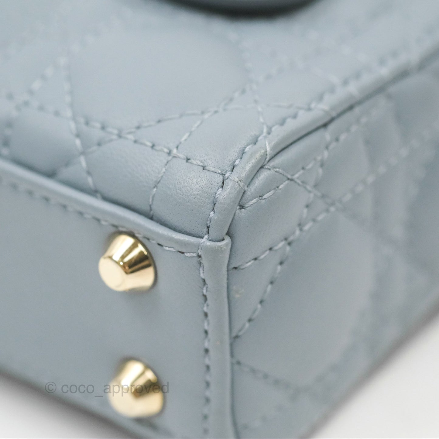 Christian Dior Micro Lady Dior Cannage Blue Grey Lambskin Gold Hardware