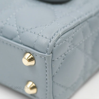 Christian Dior Micro Lady Dior Cannage Blue Grey Lambskin Gold Hardware