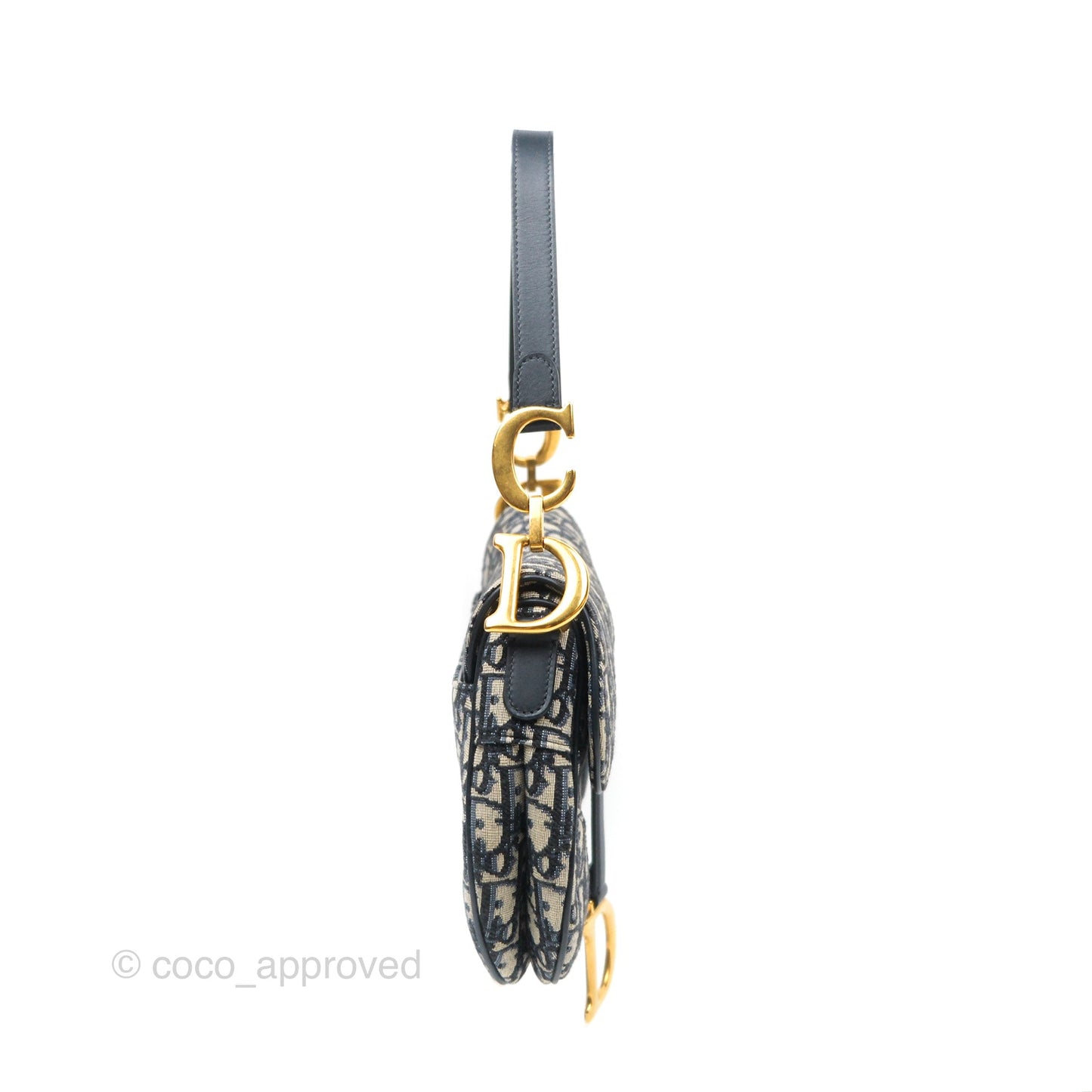 Christian Dior Saddle Bag Navy Dior Oblique Embroidery Gold Hardware