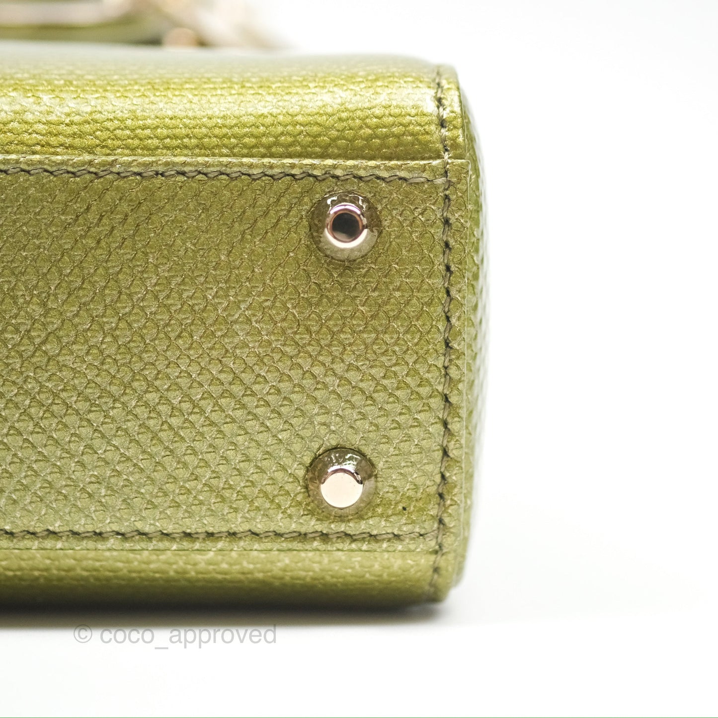 Dior Mini Lady Dior Green Metallic Lizard Gold Hardware