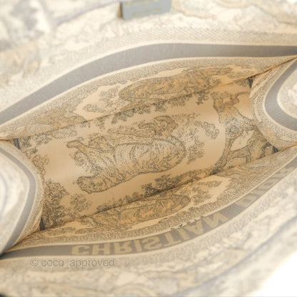 Christian Dior Medium (Old Small) Embroidered Toile De Jouy Light Grey Canvas Book Tote