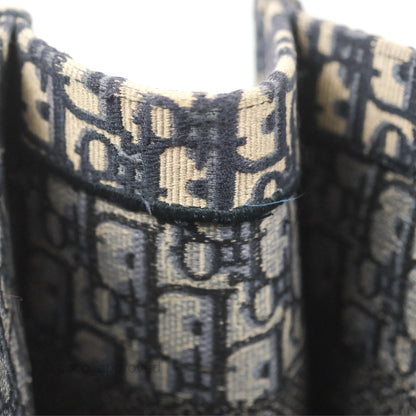 Christian Dior Medium (Old Small) Dior Navy Oblique Embroidery Canvas Book Tote